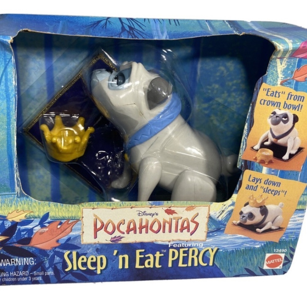 Disney Pocahontas Sleep N Eat Percy Pet- Gray and Gold Vintage - Picture 2 of 3